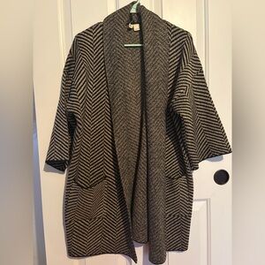 Anthropology Moth Black and Tan Herringbone Cardigan Size Large